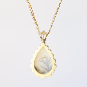 Pear Dendritic Agate Necklace in Yellow Gold