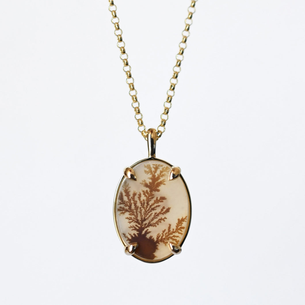 Dendritic Agate Necklace in Yellow Gold
