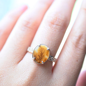Yellow Dendritic Agate Lace Ring