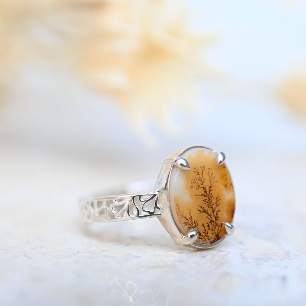 Yellow Dendritic Agate Lace Ring